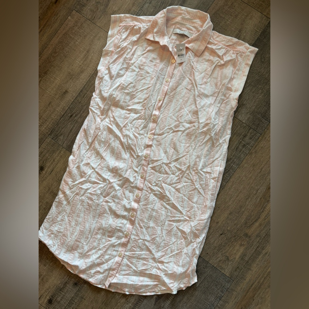 NWT - LOFT pink white Stripe Lightweight Rayon Shirt Dress
Medium